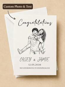 1PC Personalized Custom Wedding Card Couple Line Art Drawing From Photo, Elegant Bride Groom Portrait Illustration Congratulations Greeting With Envelope, Rustic Wedding Day Gift For Newlyweds Engaged Couples Friends Sister - Multicolor - View 10