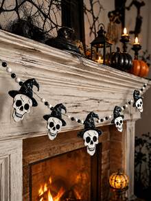 1 Peça Guirlanda de Caveira de Halloween com Chapéu de Bruxa, Decoração de Parede de Caveira Preta e Branca, Adequada para Festa de Halloween, Decoração de Casa Assombrada, Decoração de Feriado, Decoração de Casa, Decoração de Halloween, Decoração de Outono, Decoração de Quarto - Multicolorido - Visão 3