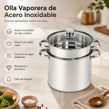 Stainless Steel 6L Steamer Pot With Double Tier And Glass Lid, Multi-Purpose Healthy Cooking Steamer, 21.5 Cm Diameter, 29.5 Cm Height, Silver Color - View 6