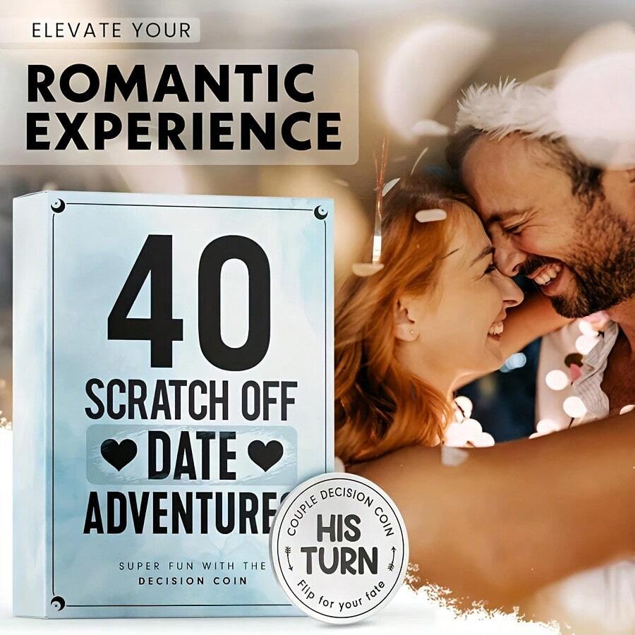 Premium Thick Cardstock, 40 Scratch Off Date Adventures Game Cards | Romantic Couple Scratch Card Game, Fun Relationship Activity Cards For Anniversary, Valentine's Day, Birthday, Date Night, Couple Gift - Multicolor - View 1