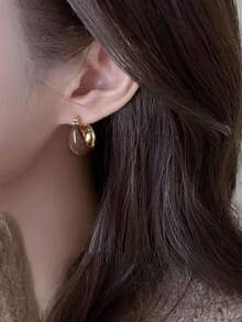 3 Pairs Vintage Oil Drop U-Shaped Hoop Earrings For Women, Minimalist Elegant Versatile Jewelry - Multicolor - View 5
