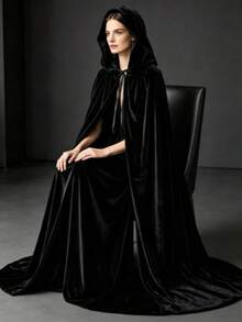 Soft Plush Plush Hooded Cape, Multiple Colors Available, Long Train Design, Medieval Wizard Costume, Adult Halloween Party Cosplay Cloak - Multicolor - View 3