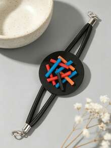 MARLIWOO 1pc Niche Modern Style Colorful Exaggerated Party Bracelet, Vintage Gothic EMO Contrast Color Bracelet - Black - View 3