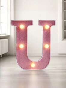1pc Pink Sequin Glowing Letter/Number Desktop Decorative Night Light, Romantic Proposal Birthday Party Atmosphere Light, Guide Light - Q2-pink Letter Light - View 37