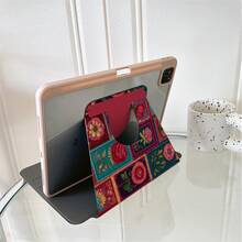 1件波希米亞刺繡格紋花卉360°可旋轉平板保護殼，多角度觀看書本式支架，相容 iPad A16 2025、Galaxy Tab S9 FE/S8 Plus/S7/S10、Pad、MatePad、Pad、Honor Pad、Xiaoxin Pad - 彩色 - 查看 4