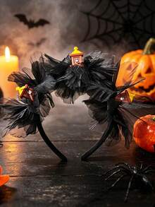 1pc Women's Halloween 3D Pumpkin Castle Witch Hat Skeleton Crow Ghost Mummy Grave Black Tulle Floral Headband Cosplay Dark Series Performance Holiday Party - Multicolor - View 16