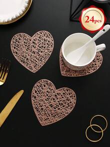 6-24pcs Hollow Heart Heat-Insulated Coasters, Vintage Lace Style PVC Round Lace Edge Non-Slip Heat-Resistant Table Mats, Suitable For Christmas Afternoon Tea Home Party - Multicolor - View 11