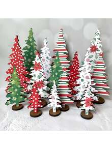10pcs/5pcs Ornamen Meja Pohon Natal Kayu, Dekorasi Meja Makan Natal, Tersedia Berbagai Motif, Tanda Pohon Natal Kecil, Dekorasi Tengah Meja Meriah, Cocok Untuk Penggunaan di Rumah, Dekorasi Natal Dalam Ruangan. - Beraneka warna - View 8