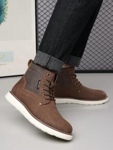 1 Pair Men's Slip-On Flat Round Toe PU Upper Rubber Sole Durable Business Casual Boots For Work And Daily Wear - Brown - View 4