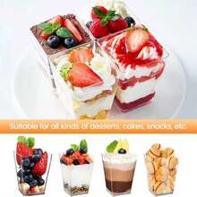 100/50/30/25/10/5pcs European Minimalist Square Mousse Cups, Square Transparent Cup Body With Clean Lines, High-Transparency Material Clearly Displays Rich Dessert Layers. Suitable For Pudding, Fruit Desserts, Yogurt Snacks, Perfect For Dessert Shops, Home Afternoon Tea, Themed Cold Buffet Parties, Creating Exquisite And Eye-Catching Food Presentation Effects. - Clear - View 7