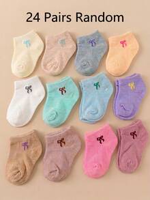 12/24 Pairs Random Color Bow Ankle Socks, Halloween Toddler Girl Style, Newborn Baby Girl Autumn Essential, Princess Style Infant Baptism Gift - Multicolor - View 14