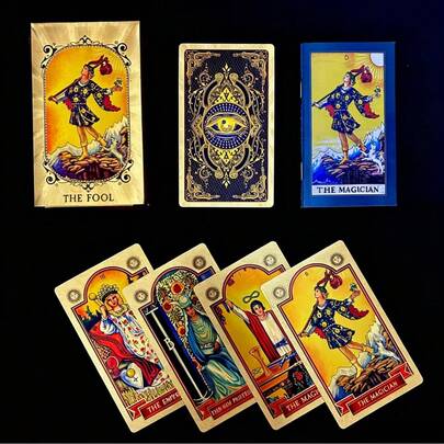 1 Set de Cartas de Tarot con Lámina de Oro, Impresión Colorida con Estampado en Caliente de Lámina de Oro, con 1 Guía de Papel, Material de Plástico Impermeable, Adecuado para Juegos de Fiesta Casual, Cartas de Adivinación de Tarot para Principiantes, 78 Cartas de Tarot Clásicas, Significado Rico 4.72x2.76 Pulgadas, Adecuado para Personas de 14 Años en Adelante, Material Principal PET, Duradero, Set Único de Cartas de Tarot Doradas, Juego de Adivinación, Halloween, Navidad, Pascua, Suministros para Vacaciones, Cartas de Tarot, Juego de Entretenimiento para Reuniones Familiares, Cartas para Reuniones con Amigos, Juegos de Entretenimiento para Viajes en Vacaciones