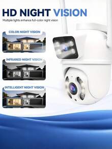 closeli 1pc Dual-Lens Wireless Security Camera, 3KP Dual-Eye PTZ Camera, IPX5, AI Motion Tracking, Color Night Vision, Two-Way Audio, Motion Alarm, Pan/Tilt, Video Surveillance, CCTV, Supports SD Card & Cloud Storage - Multicolor - View 4