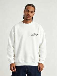 Men's Fashion Creative Design Printed Graphic Sports Casual Commute Versatile Long Sleeve Slim Fit Crew Neck Sweatshirt - White - View 2