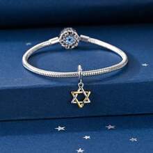 1pc Silver-Plated Sun Moon Star Pendant Bead, Dual-Color Split Craft, Hexagram Sun Moon Splicing Rhinestone Design, Exquisite Engraved Details, Romantic Universe Style, Suitable For Bracelet Necklace, Handmade DIY Jewelry Making And Couple Gifts - Multicolor - View 3