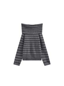 Women's Off-The-Shoulder Sweater, New Autumn/Winter Niche French Design, Soft And Comfortable Pullover Knit Top - Stripe - View 8