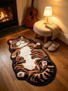1pc Brown Cat Lying On Back Floor Mat, Living Room Carpet, Area Rug, Small Area Rug, Home Decor, Living Room Home Decor, Room Decor, Washable Carpet - Reclining Brown Cat - View 14