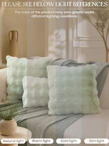 1pc Light Green Tie-Dye Decorative Faux Fur Pillow Case (Without Filling), Modern Flannel Plush Pillow Cover, Zipper Closure, Suitable For Home, Sofa, Living Room - Pastel Green - View 8