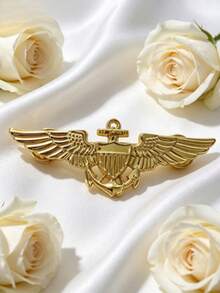 1pc Floral Wreath Star Wing Badge Design Hat Pin, French Luxury Style Brooch, Unisex Elegant Fashion Accessory For Party, Banquet And Daily Wear - Gold - View 10