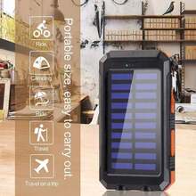 2tlg 10000mAh Power Bank Tragbares Ladegerät Solar Powerbank Externer Akku Wasserdichtes Solarladegeräte mit LED Taschenlampe Handy Akkupack für Camping Outdoor für Smartphones - Orange - Übersicht 5