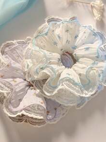 1pc Gentle Lace Ditsy Floral Large Scrunchie Hair Tie For Women, Elegant Elegant Oversized Bun Low Ponytail Hair Accessory, Versatile - Multicolor - View 3