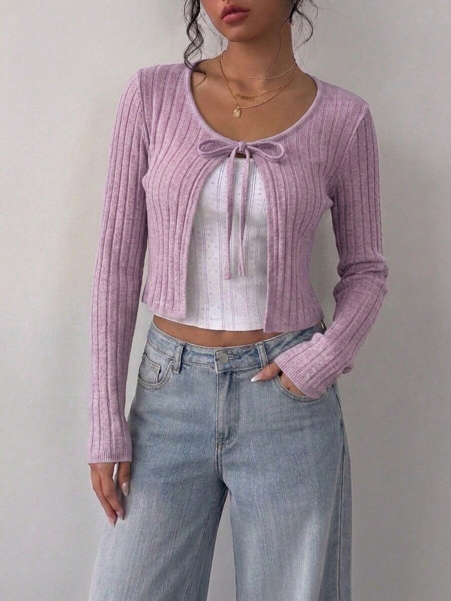 Women Cardigans - Mauve Purple - View 1