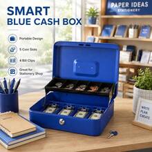Metal Cash Box With Coin Tray And Key Lock, 5 Coin Slots And 4 Bill Clips, Portable Cash Drawer, Money Organizer Box And Petty Cash Box, With 2 Keys, Suitable For Cash Register, Small Business, Retail Store, Market Stall, Cafe, Home And Office - Multicolor - View 15