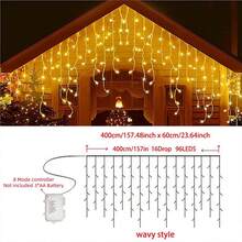 LED Icicle String Lights, Warm White/Cool White/Multicolor, 8 Lighting Modes, AA Battery Powered Fairy Lights, Home Room Bedroom Garden Street Fence Roof Window Hanging Decorative Lights, Wedding Party Background Decoration, Valentine's Day Halloween Christmas Atmosphere Decorative Lights - 8-mode AA Icicle Lights - View 22