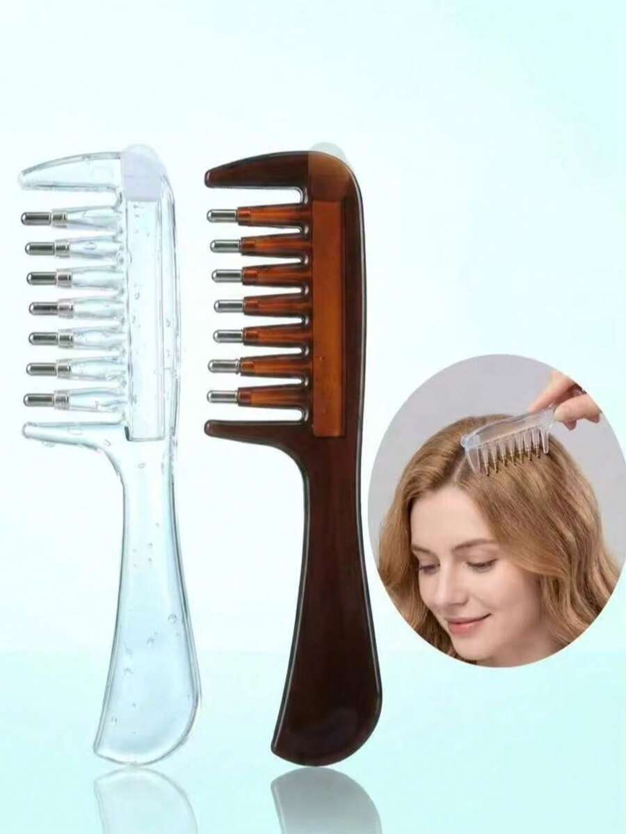 1pc Transparent Applicator Hair Comb, Unisex Scalp Care Massage Liquid Guide Comb, Wide-Tooth Straight Hair Comb, Multi-Functional Home Hair Care Comb - Clear - View 1