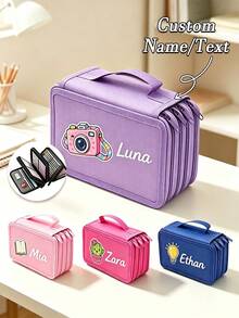 Custom 1pc Portable 4-Layer Pencil Storage Bag, 72-Slot Zipper Pencil Case, Suitable For Colored Pencils, Drawing Pens, Art Supplies Storage - Multicolor - View 3
