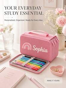 Customizable Name Color Block Tote Pencil Case, Customizable 3D Cartoon Stationery Pencil Case, Student Stationery Storage Bag, Portable Large Capacity, Suitable For Back To School Season Gift - Multicolor - View 4