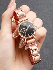 Rose Gold Minimalist Heart & Number Small Dial Women's Quartz Watch, Versatile Alloy Band Casual Wristwatch, Gift For Best Friend (1pc/Set) Watch Box Not Included - Rose Gold - View 4