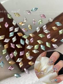 20pcs 3x5mm Rhombus K9 Nail Rhinestones (Flat Back), Champagne/Pink/Purple Optional, DIY Decoration - Multicolor - View 2