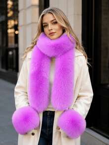 3 Piecesimitation Fox Fur Warm Scarf Sleeve Set, Suitable For Winter, Autumn, Wedding Event, Holiday Beach Date, Valentine's Day Gift,Halloween - Multicolor - View 1