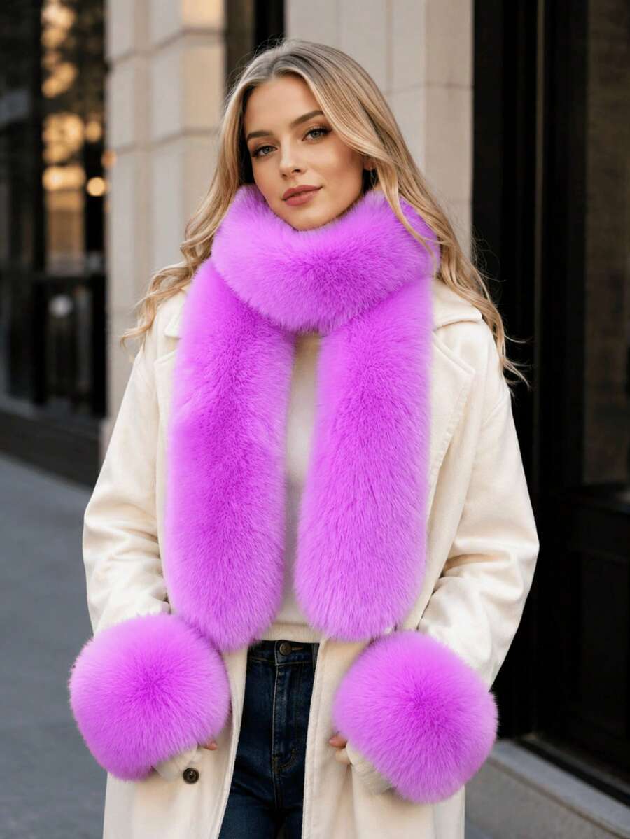 3 Piecesimitation Fox Fur Warm Scarf Sleeve Set, Suitable For Winter, Autumn, Wedding Event, Holiday Beach Date, Valentine's Day Gift,Halloween - Multicolor - View 1