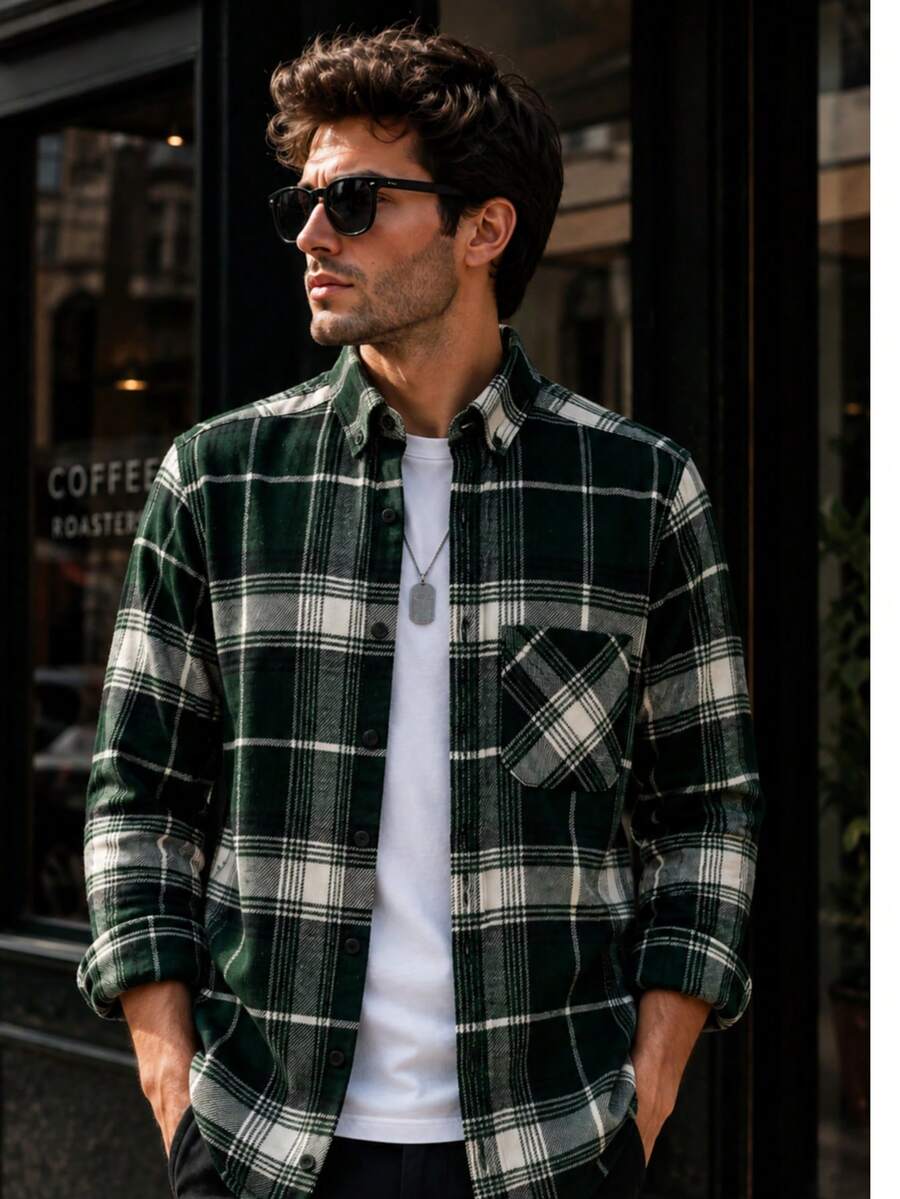 100% Cotton Linen, Breathable, Lightweight, Button-Down Collar, Men's Linen Shirt - Green - View 1