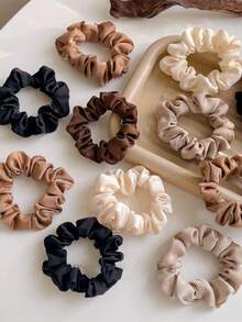 10pcs Women's Solid Color Satin Hair Scrunchies, Simple Elegant Sweet Cute Hair Accessories, Suitable For Daily Use And Holiday Gifts - Multicolor - View 2