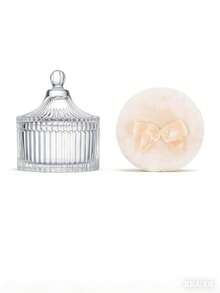 Transparent Ribbed Glass Makeup Jar With Lid & Fluffy Powder Puff, Victorian Style Luxury Makeup & Jewelry Storage Box, Elegant Bathroom Decor, Ribbed Decorative Powder Jar, Classic Makeup Jar, Essential For Vanity, Ideal Makeup Storage Gift For Women, Powder Puff Jar - Clear - View 18