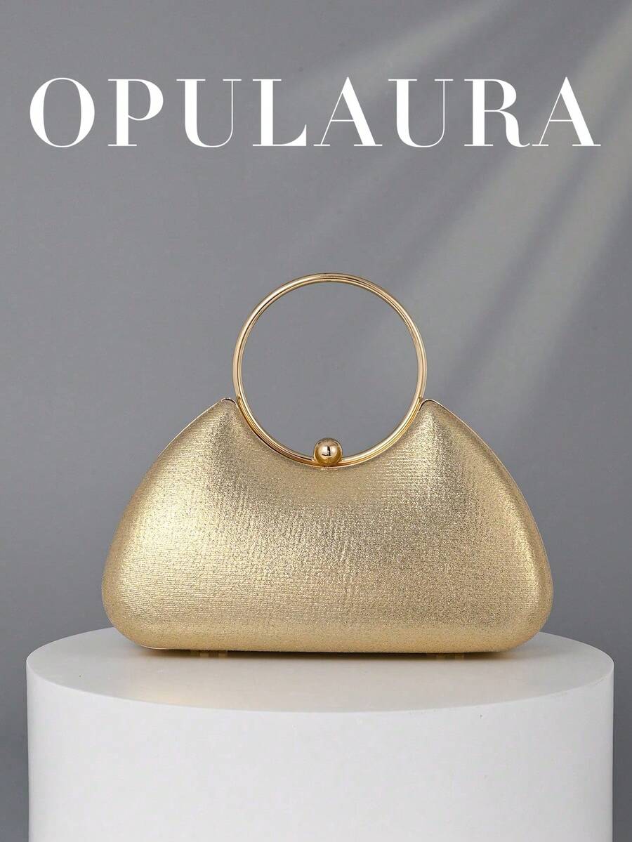 OpulAura 女款金屬質感奢華晚宴包,高端派對手拿包,低調奢華閃亮晚宴包,禮服搭配包,適合舞會、派對、婚禮、新娘、伴娘、生日禮服,手持晚宴包,手拿包 - 金色 - 查看 1