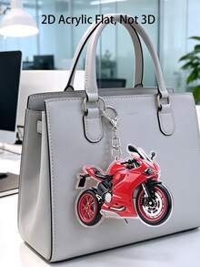 2D Flat Keychain, Red Sports Car Motorcycle Shaped Acrylic Novelty Keychain Car Pendant, Racing Theme, Motorcycle Enthusiast Car Key Pendant - Multicolor - View 5