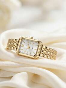 2Pcs Matching Vintage Square Quartz Watch Set For Girl & Kids Girls, Ins Style Gold Metal Band Roman Number Daily Wrist - Pink - View 10