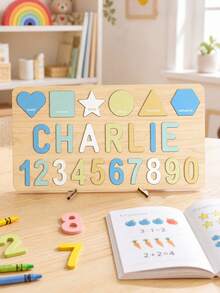 Personalized Wooden Name Puzzle, Handmade Pattern Name & Number Puzzle, Colorful Smooth Cut Blocks, Natural Solid Wood Rectangular Puzzle Board, Customized Personalized Name Engraved Design, Christmas Gift For Teens, First Birthday Gift. Suitable For Home Game Room Indoor Games, Suitable For Boys, Girls, Teens Sensory Learning Tools. - Multicolor - View 5