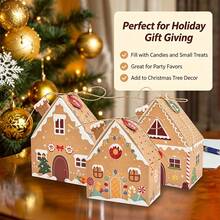 12pcs Christmas Gingerbread House Gift Boxes, 10*9.5*5.5cm, Christmas House Shaped Snack Boxes With Jute Rope And Hanging Decor, Suitable As Christmas Advent Decoration Holiday Candy Gift Boxes - View 6