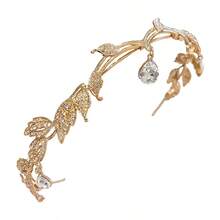 Bando Mahkota Daun Kristal Bertabur Berlian, Perhiasan Gaya Putri Peri Klasik, Cocok untuk Busana Pengantin di Hari Pernikahan - MultiWarna - View 6