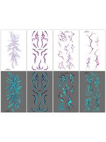 1pc Halloween Cyberpunk Cool Glow-In-The-Dark Symmetrical Lightning Totem Pattern Makeup Tattoo Sticker, Waterproof Face Shoulder Neck Collarbone Tattoo Sticker For Halloween Party Gift - Multicolor - View 9
