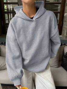 1pc Teen Girls Casual Personalized Thermal Lined Warm Long Sleeve Sweatshirt Spring Autumn Winter - Grey - View 3