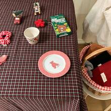 1pc Christmas New Year Tablecloth, Red Plaid Pure Cotton INS Style Decorative Background Cloth, Suitable For Holiday And Daily Decoration - Black - View 2