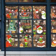 The Grinch 9pcs Cross-Border Christmas Window Stickers The Cartoon PVC Static Window Decals Glass Stickers - Multicolor - View 4
