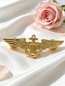 1pc Floral Wreath Star Wing Badge Design Hat Pin, French Luxury Style Brooch, Unisex Elegant Fashion Accessory For Party, Banquet And Daily Wear - Gold - View 13
