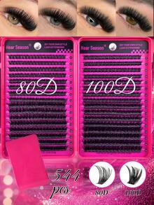 640/544 Clusters D Curl Single Stem False Eyelashes Large Capacity Set, Beginner-Friendly Classic Y-Shape DIY Home Lash Extension, Reusable Mixed Style (Includes Adhesive & Setting Liquid, Tweezers & Lash Brush), Natural Fluffy Cluster Lashes, Suitable For Daily And Evening Party Makeup - Hot Pink - View 6